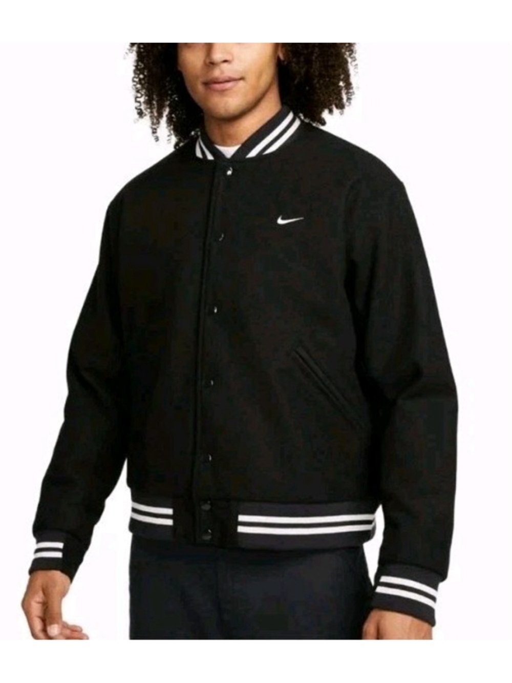 Nike Sportswear Authentics Varsity Wool Jacket Men Sz M Black Bomber Letterman